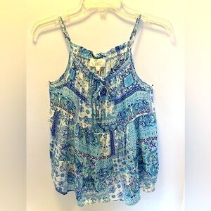 Hippie Rose Women’s Tiered Camisole, Size S, NWT, Blue/White.